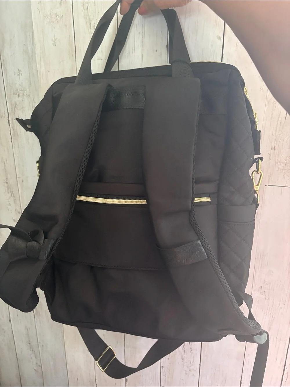 Stylish Quilted Black Backpack with Gold Hardware